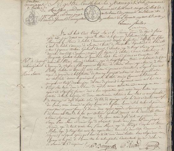 Marriage record of 1826, Saussan (Hérault) — original scan