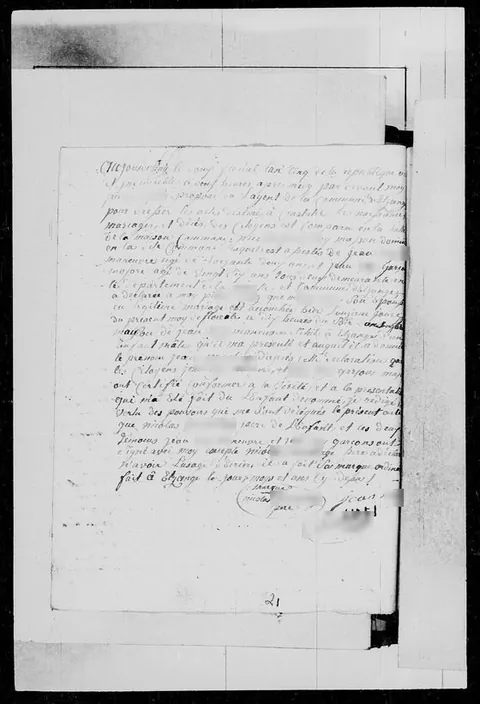 Acte de naissance de l'an V (1797), Elzange, Moselle — scan original, noms de famille masqués